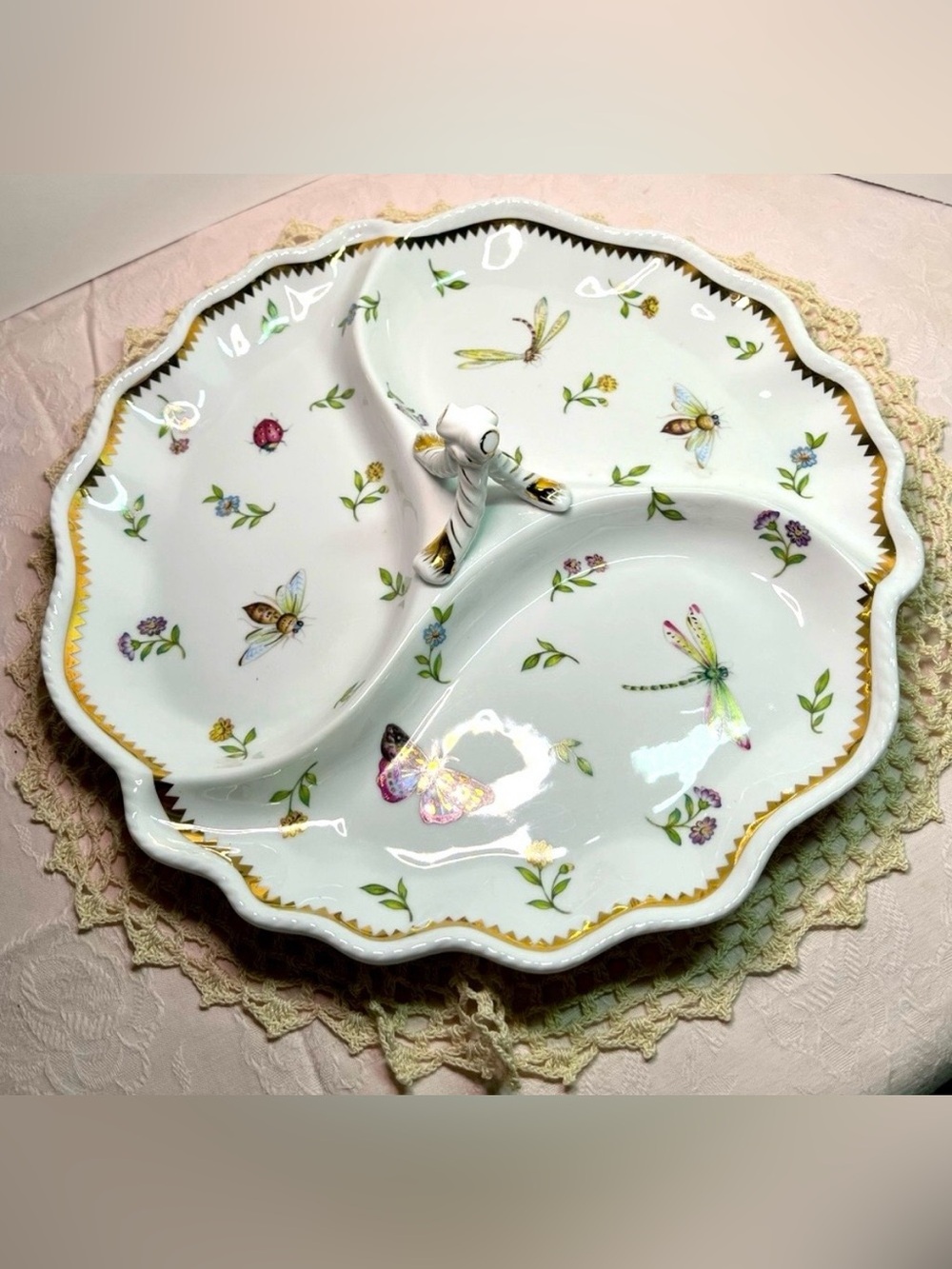 I. Godinger & Co. Butterfly Insect Porcelain Sectional Serving Dish Discontinued